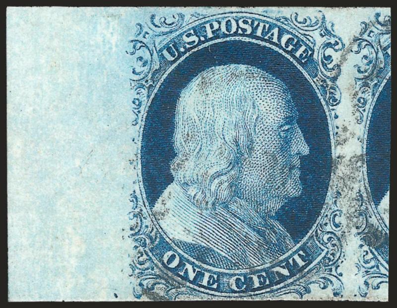 1c Blue, Ty. IV (9).> Position 21L1L, recut once at top and twice at bottom, huge margins to clear incl. <sheet margin> at left and significant portion of adjoining stamp at right, deep rich color and
proof-like impression, face-free cancel, Very Fin