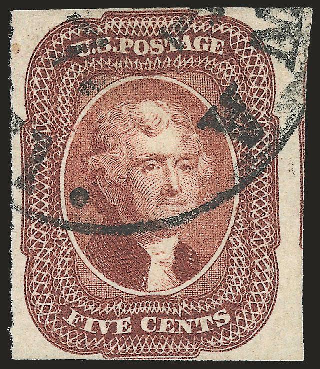 5c Red Brown (12).> Huge margins to just touched incl. part of adjoining stamp at right, neat strike of circular datestamp, bright shade, Fine, ex Klein