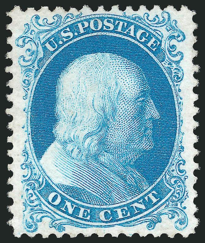1c Bright Blue, Reprint (40).> Without gum as issued, brilliant color, well-proportioned margins, fresh and Extremely Fine, with 2002 P.F. certificate