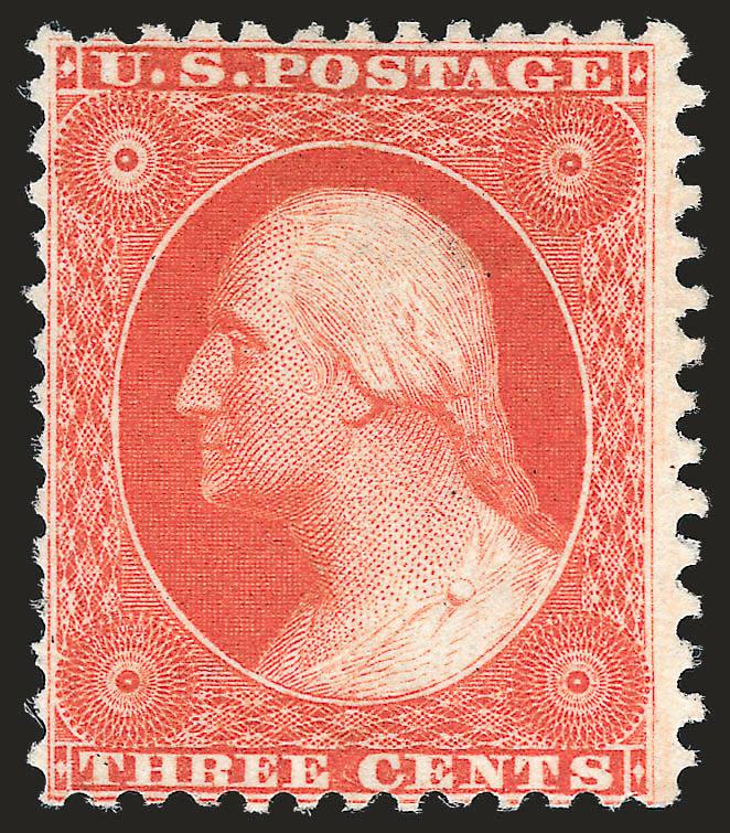 3c Scarlet, Reprint (41).> Without gum as issued, much better than typical centering, strong color, Fine, only 479 issued, with 2007 A.P.S. certificate