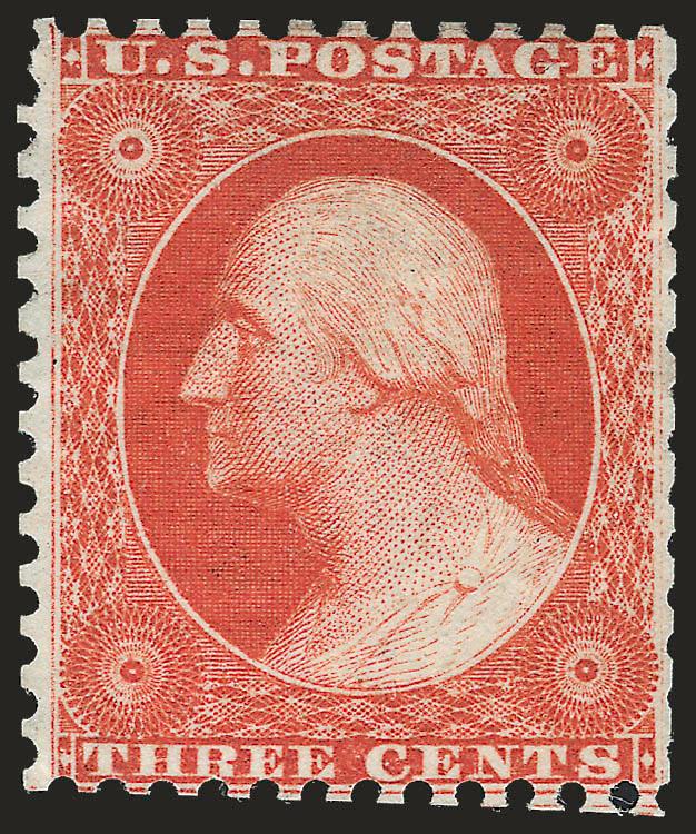 3c Scarlet, Reprint (41).> Without gum as issued, vivid color, scissors-separated causing few short perfs at right, Very Fine, scarce, only 479 were sold