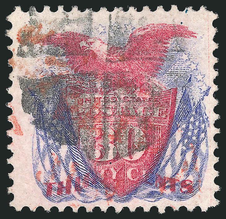 30c Ultramarine & Carmine (121).> Strong colors, quartered cork cancel, Fine, with 2009 P.S.E. certificate