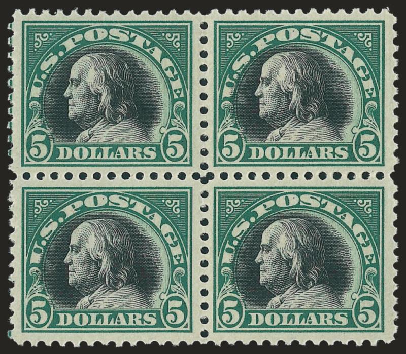 $5.00 Deep Green & Black (524).> Mint N.H. block of four, radiant color on bright paper, Fine-Very Fine, Scott Retail as singles
