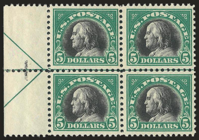 $5.00 Deep Green & Black (524).> Left arrow block of four, lightly hinged, fresh and Fine-Very Fine