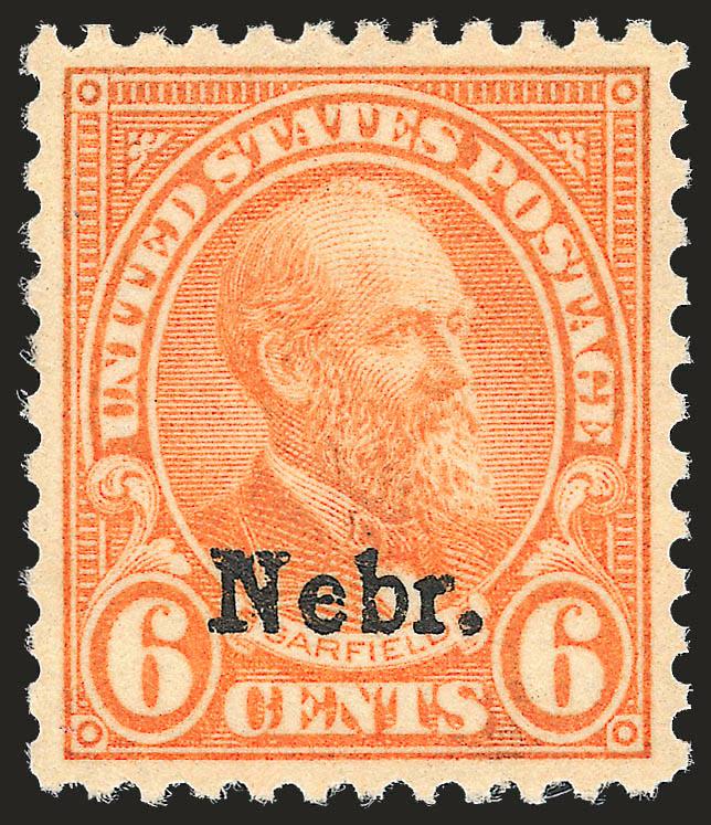 6c Nebr. Ovpt. (675).> Mint N.H., vivid color, perfectly centered, Extremely Fine Gem, a superb stamp in every respect, with 2009 P.S.E. certificate (Superb 98 SMQ $1,100.00), only five have graded higher to
date