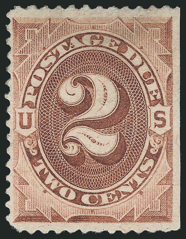 2c Deep Brown, Special Printing (J9).> Unused (no gum), s.e. at right, pretty shade, rounded corner at bottom left, minor hinge translucency at top<><>^FINE APPEARANCE. A RARE EXAMPLE OF THE 2-CENT POSTAGE DUE
SPECIAL PRINTING.^<><>The reported s