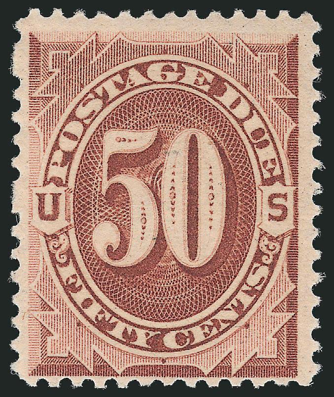 50c Red Brown (J21).> Original gum, lightly hinged, radiant color, unpunched perf at top left, Fine