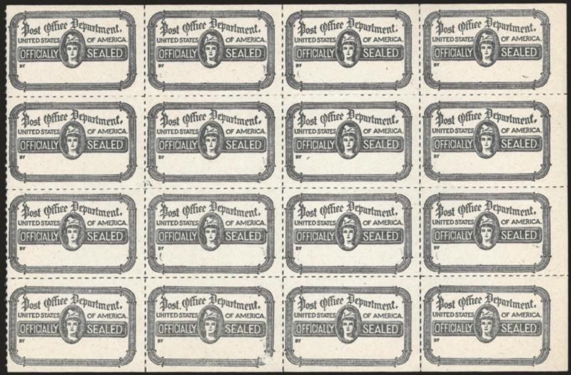 1919-1969, Official Seals, Black on White (OX21-OX40b).> Approx. 188 unused seals on exhibit pages, range of varieties from the first GPO printed seals of 1919 through just before the modern seals of 1971,
including paper types, perforation types, wa