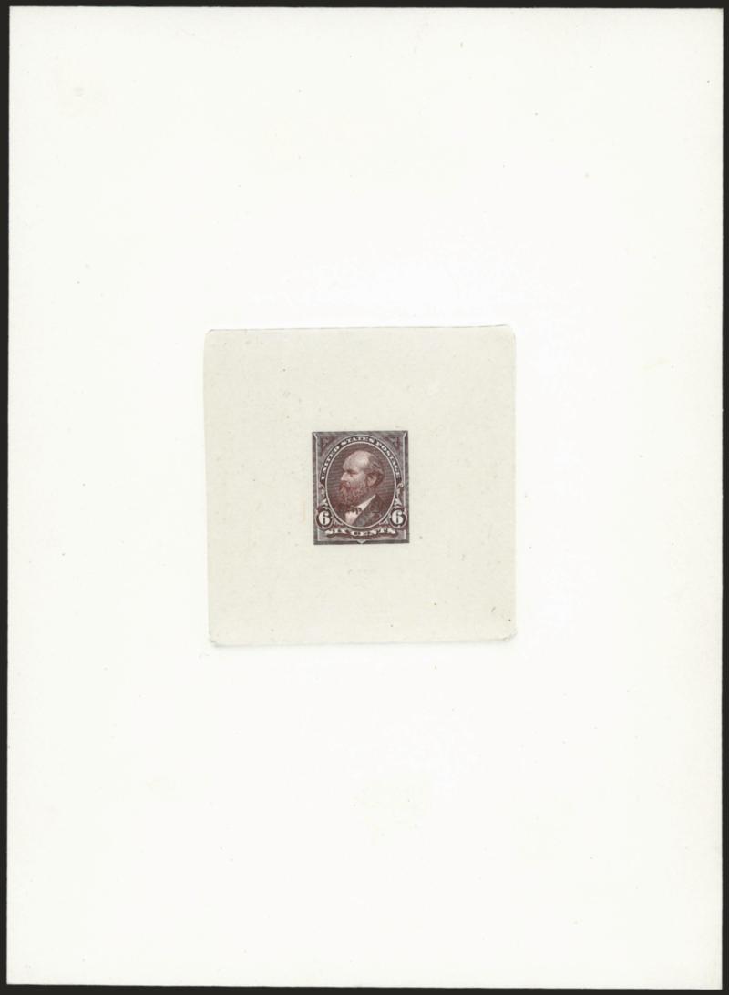 6c Dark Brown, Large Die Trial Color Proof on India (256TC1).> On 141 x 193mm card with full die sinkage, bright shade, albino impression of American die imprint, fresh and Very Fine, ex Wunderlich