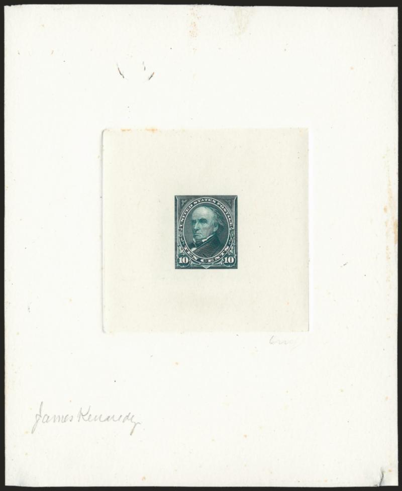 6c-10c 1894 Bureau Issue, Large Die Proofs on India (256P1-258P1).> On approximately 120 x 155mm cards with full die sinkage, each <signed by James Kennedy> who was the engraver, few toned spots, otherwise Very
Fine, also accompanied by greeting card