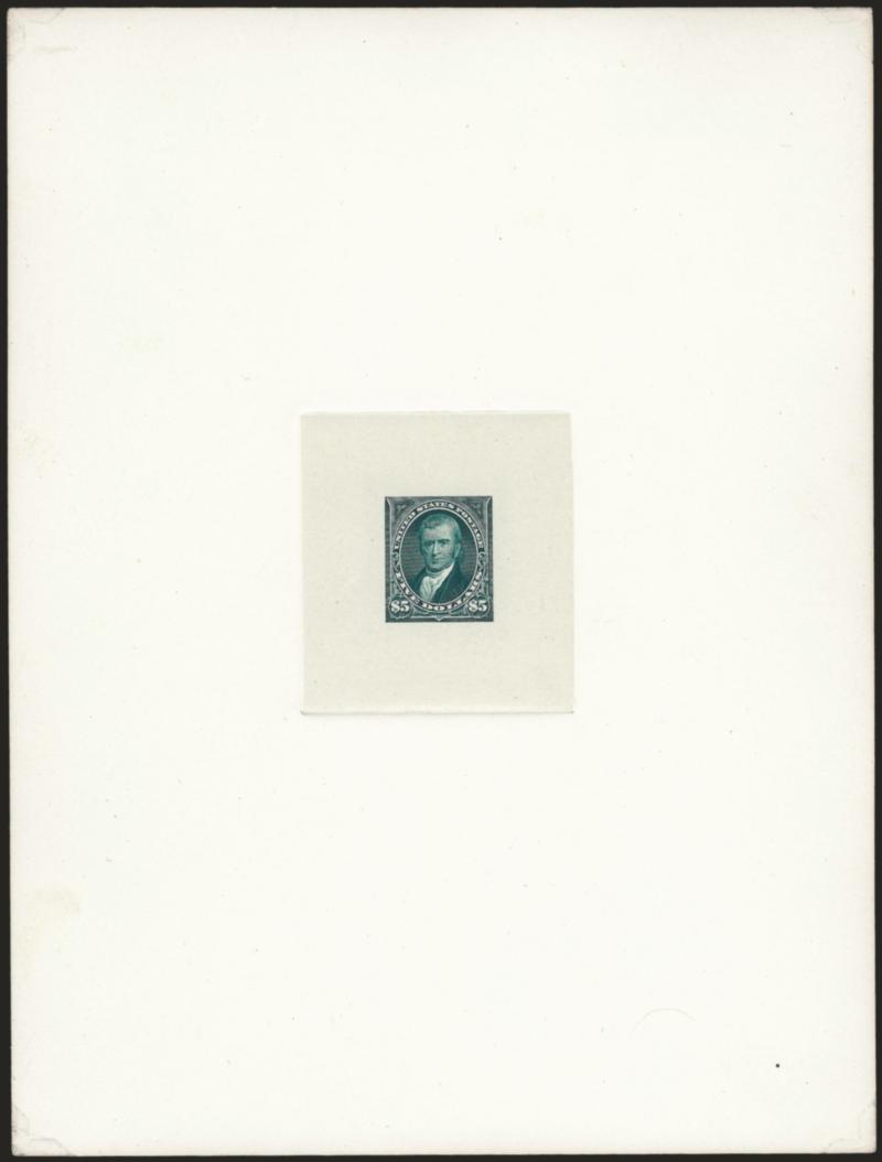 1c-$5.00 1894 Bureau Issue, Large Die Proofs on India (246P1-247P1, 250P1, 253AP1-263P1).> 14 total on approximately 152 x 195mm cards with full die sinkage, square die sinkage area, 3c is Ty. II, bright colors,
few small flaws incl. 50c with some sl