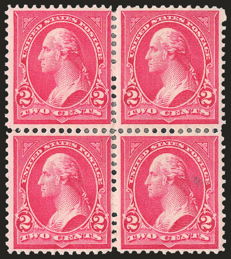 2c Rose Carmine, Ty. IV (279Bc).> Block of four, original gum, h.r., brilliant color, Fine-Very Fine
