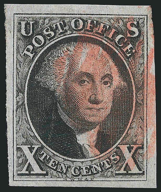 10c Black (2).> Large margins all around, detailed impression nicely complemented by red grid cancel<><>^EXTREMELY FINE GEM. A SUPERB USED EXAMPLE OF THE 10-CENT 1847 ISSUE.^<><>With 2006 P.F. and 2008 P.S.E.
certificates (XF-Superb 95 SMQ $3,25