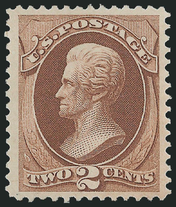 2c Red Brown (146).> Original gum, lightly hinged, bright color, beautiful centering with wide and balanced margins<><>^EXTREMELY FINE GEM. A SUPERB ORIGINAL-GUM EXAMPLE OF THE 1870 2-CENT UNGRILLED NATIONAL
BANK NOTE COMPANY ISSUE, WHICH HAS BEEN