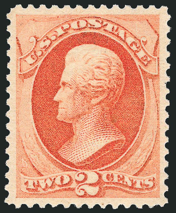 2c Vermilion (183).> Mint N.H.,> brilliant color, perfectly centered with wide and unusually well-balanced margins, as pristine as the day it was printed<><>^EXTREMELY FINE GEM. A SUPERB MINT NEVER-HINGED
EXAMPLE OF THE 2-CENT 1879 AMERICAN BANK NO