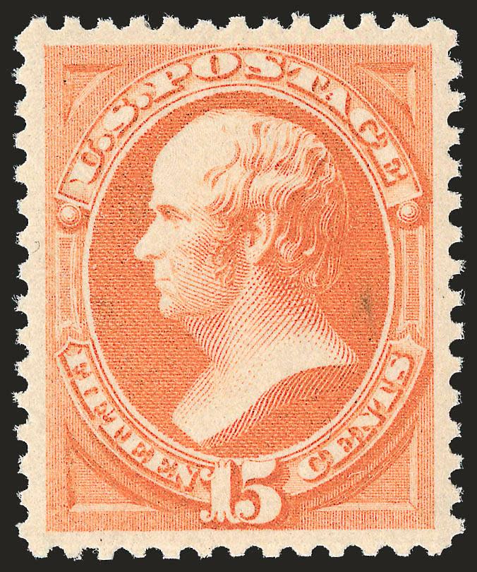 15c Red Orange (189).> Mint N.H., radiant color on bright paper, perfectly centered with wide margins on all sides<><>^EXTREMELY FINE GEM. A SUPERB MINT NEVER-HINGED EXAMPLE OF THE 15-CENT 1879 AMERICAN BANK
NOTE COMPANY ISSUE. THIS MAGNIFICENT STA