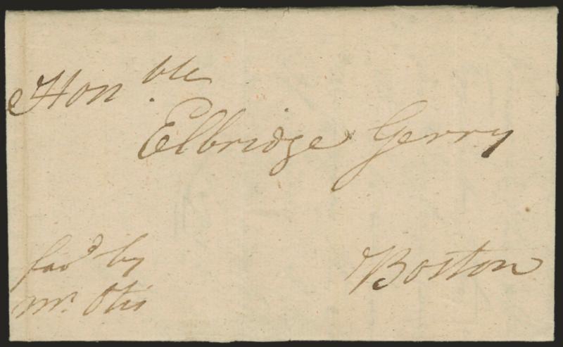 Elbridge Gerry.> Signer of Articles of Confederation, delegate from Massachusetts (Continental Congresses 1776-85) and Vice President, receipt docketing in his hand on Feb. 1, 1781 autograph letter signed by
James Lovell, fellow delegate, to Gerry at
