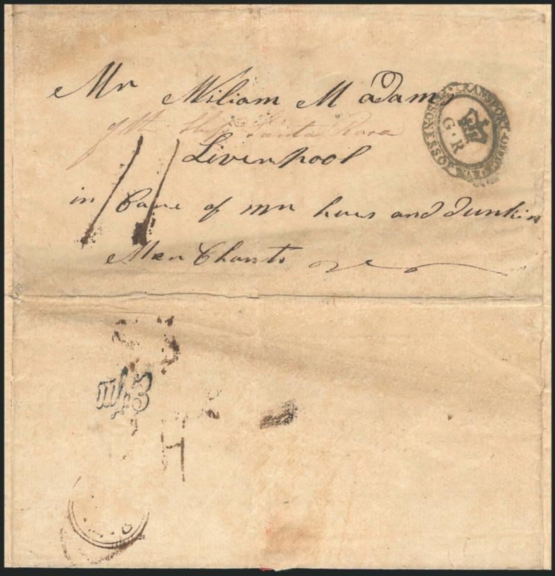 American Prisoners Letter from Dartmoor Prison, Great Britain.> G R Transport Office Prisoners of War with crown in double oval examiners mark on March 29, 1814 folded letter from Dartmoor Prison to Liverpool,
from an American sailor, content inc