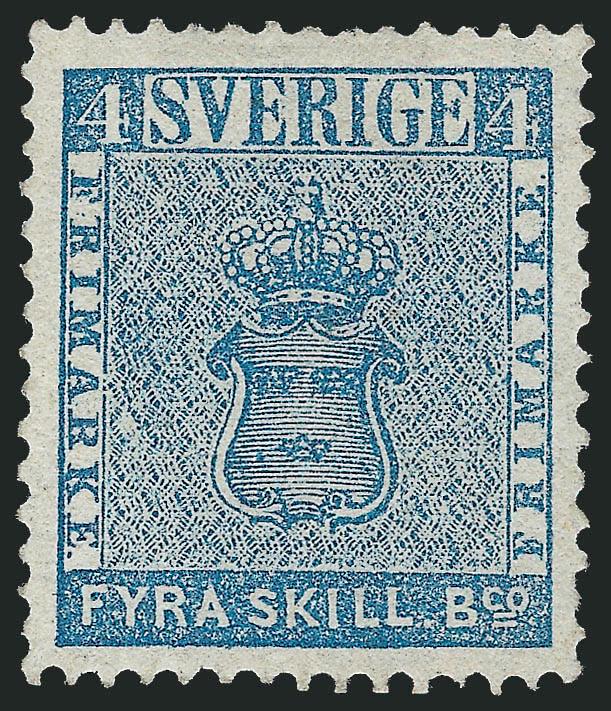 SWEDEN, 1855, 2s Blue (2).> Unused (no gum), brilliant color on crisp paper, choice centering, fresh and Extremely Fine, a beautiful stamp