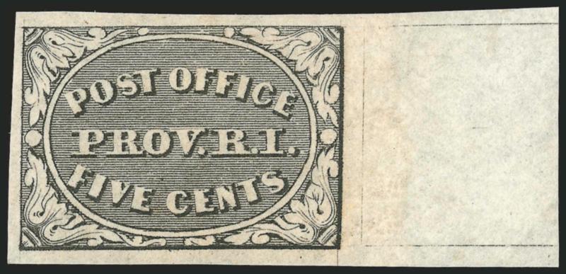 Providence R.I., 5c Gray Black (10X1).> Original gum, large margins incl. sheet margin at right, bright shade, Very Fine and choice