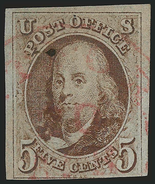 5c Brown (1).> Three large margins, just in at bottom, tiny spot of ms. and also with <magenta Hartford> circular datestamp, Fine, with 2005 P.F. certificate