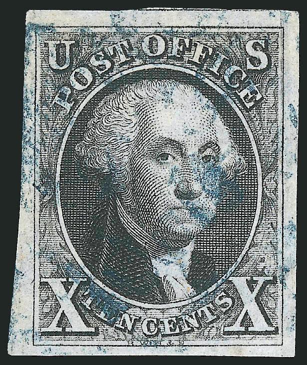 10c Black (2).> Large to huge margins, intense color, light blue circular datestamp, Extremely Fine, with 2009 P.F. certificate (XF 90)