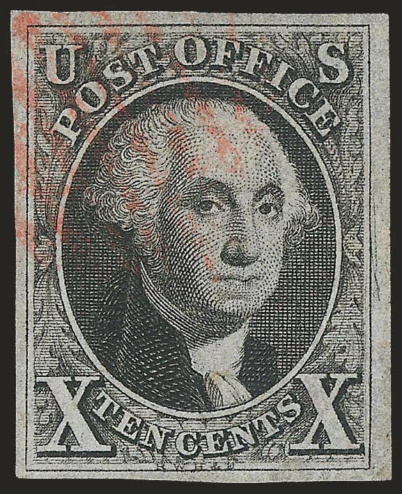 10c Black (2).> Ample to huge margins, clear impression with neat red grid cancel, Very Fine