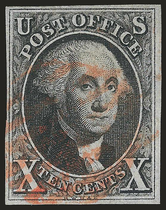 10c Black (2).> Margins clear all around, intense shade, neat strike of red grid cancel, Very Fine, with 1990 P.F. and 2008 P.S.E. certificates