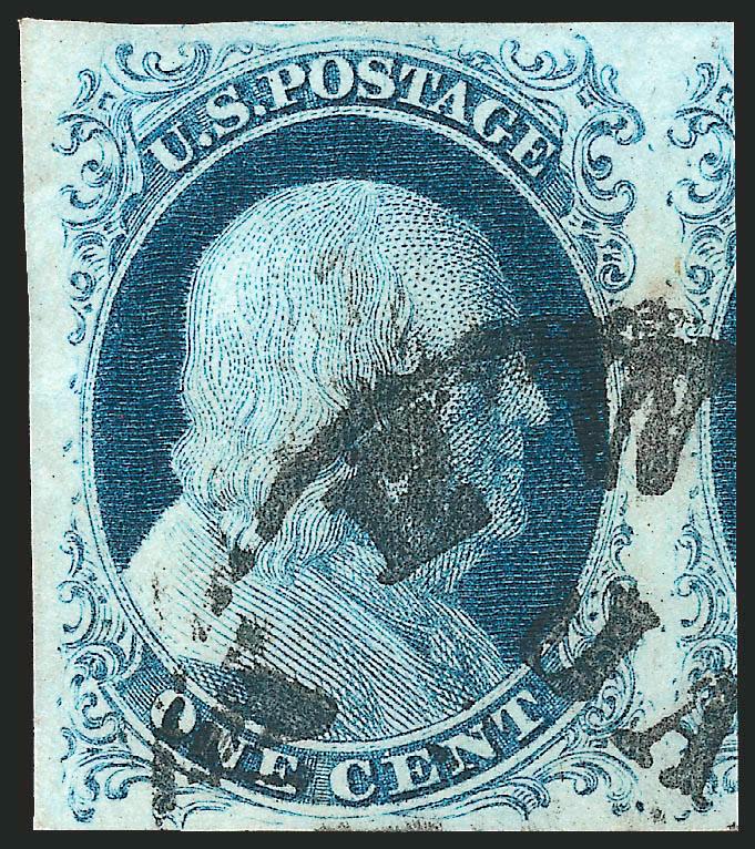 1c Blue, Ty. II (7).> Huge margins incl. significant portion of adjoining stamp at right, rich color, neat strike of circular datestamp, Extremely Fine Gem, accompanied by cover and part of adjoining stamp,
with 2009 P.F. certificate