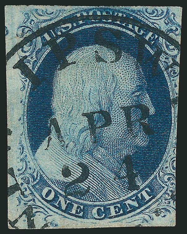 1c Blue, Ty. III (8).> Pos. 32R4, large margins to in at right, rich color and clear impression, bold New Ipswich circular datestamp, Fine and attractive, with 1993 A.P.S. certificate