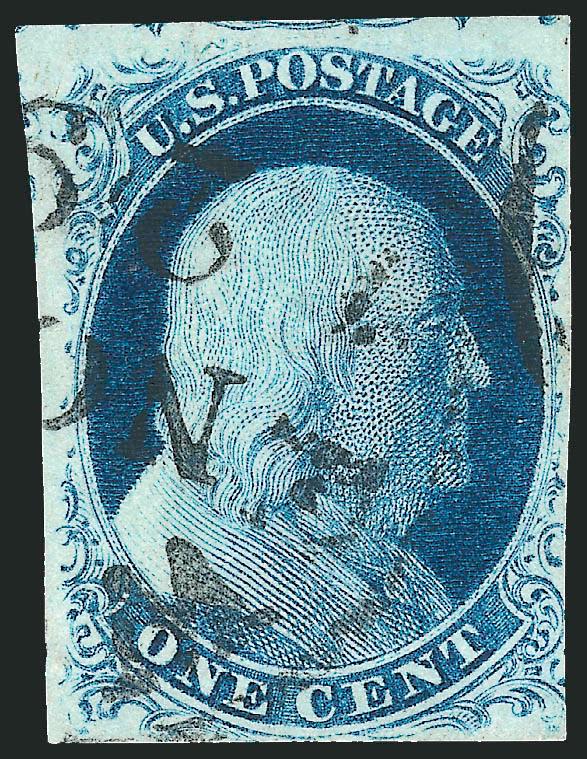 1c Blue, Ty. IIIa (8A).> Plate 4, margins virtually all around, marvelous intense color, neat circular datestamp, Very Fine, with 2003 P.S.E. certificate