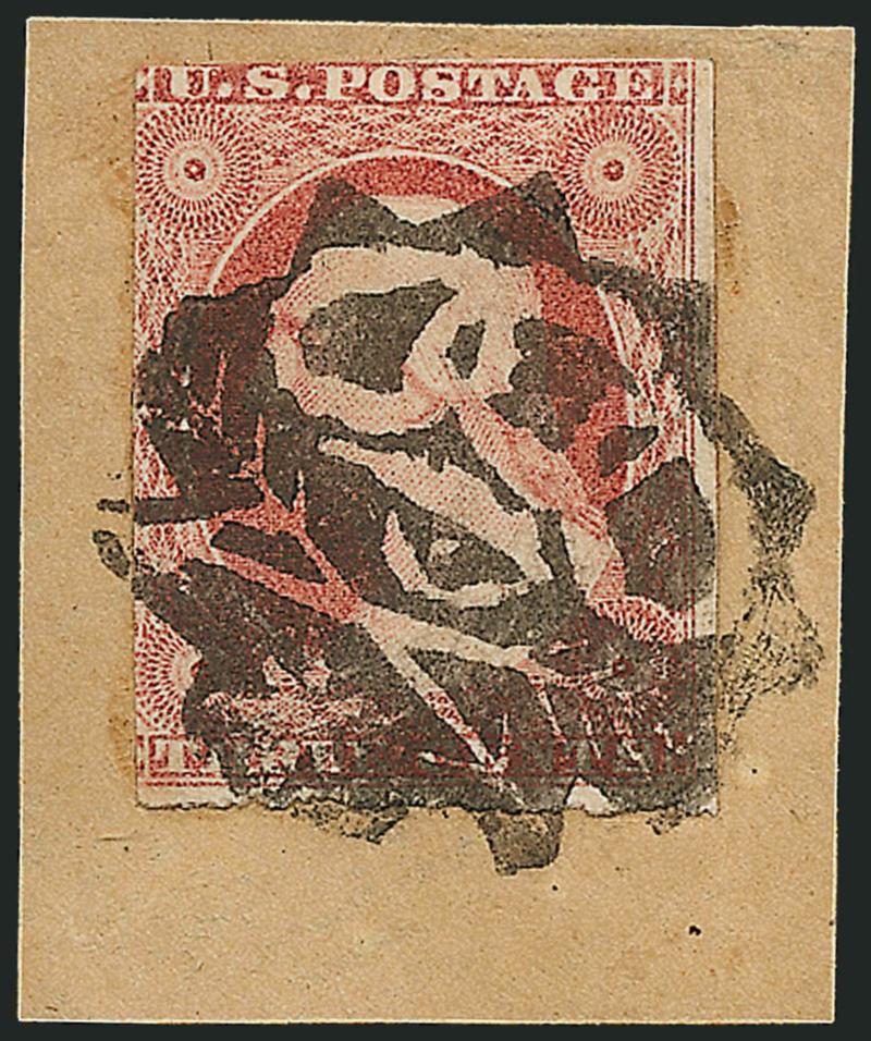3c Dull Red, Ty. II (11A).> Large margins to in, tied by <Odd Fellows Three Links, Seeing Eye and Arrows fancy cancel> on small piece, Extremely Fine strike of this scarce cancel of Canton Miss.