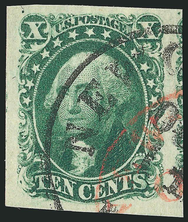 10c Green, Ty. II (14).> Large to huge margins showing part of adjoining stamp at right, incredibly deep intense color, neat New Orleans circular datestamp and part of red transit, Extremely Fine Gem, with 1999
P.F. certificate for horizontal pair (l