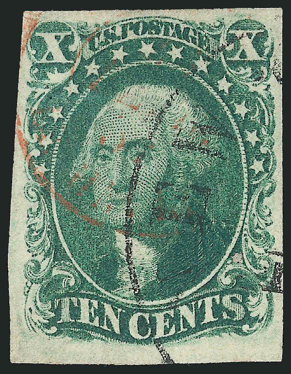 10c Green, Ty. IV (16).> Position 3R1, recut at top, ample to huge margins, strong color, red and black circular datestamps, Very Fine, with 2009 P.F. certificate