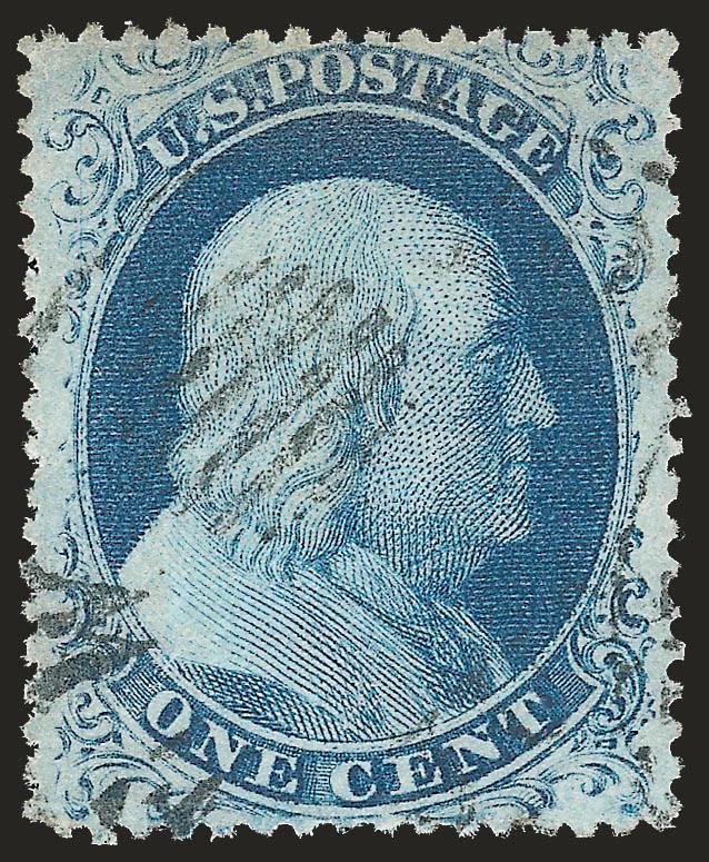 1c Blue, Ty. IIIa (22).> Plate 11 or 12, exceptionally wide margins and beautifully centered, light <New York Ocean Mail> circular datestamp, Extremely Fine, with 2006 P.F. certificate (VF-XF 85)