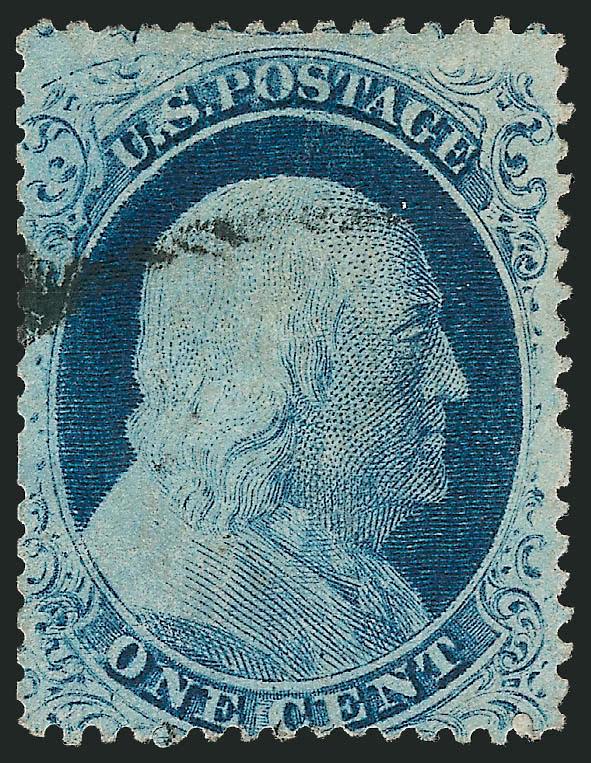 1c Blue, Ty. IV, Triple Transfer, One Inverted (23 var).> Position 71L1L, <recut twice at top and once at bottom,> rich color, unobtrusive cancel<><>^FINE. ONE OF ONLY FOUR POSITIONS ON THIS ONE-CENT PLATE
RECUT TWICE AT TOP AND ONCE AT BOTTOM, AND