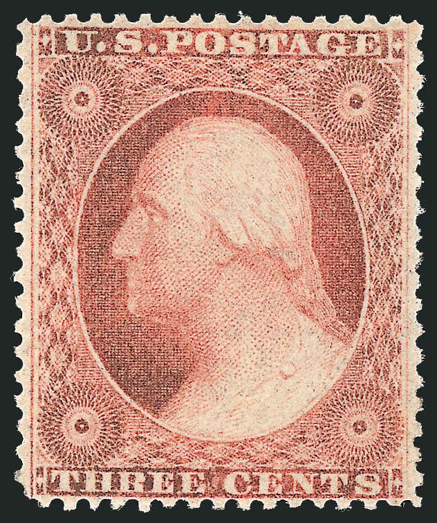 3c Dull Red, Ty. III (26).> Mint N.H., almost perfectly centered, fresh, attractive color, Extremely Fine, with 2009 P.S.E. certificate (XF 90 SMQ $510.00 as Mint N.H.), Scott Retail as hinged