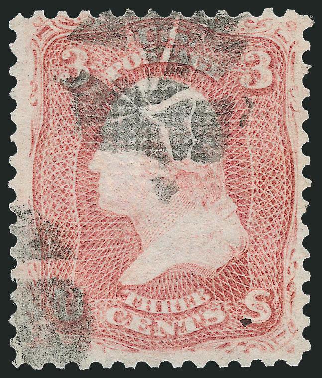 3c Rose, Z. Grill (85C).> Well-centered for this scarce grilled stamp, bright color and neat segmented cork cancel, reperfed at left, Fine appearance, with 2004 P.S.E. certificate