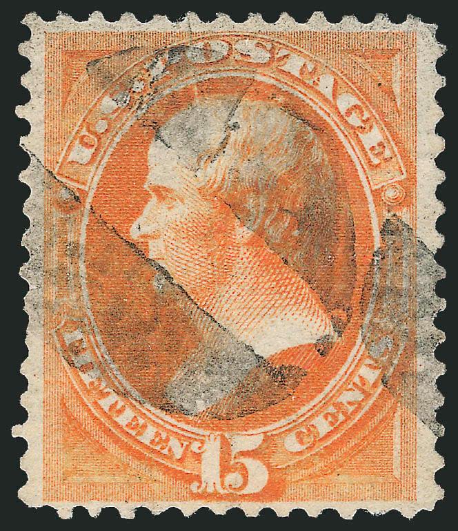 15c Orange, Grill (141).> H. Grill, attractively centered, rich color, large split cork cancel, light vertical crease, Very Fine appearance