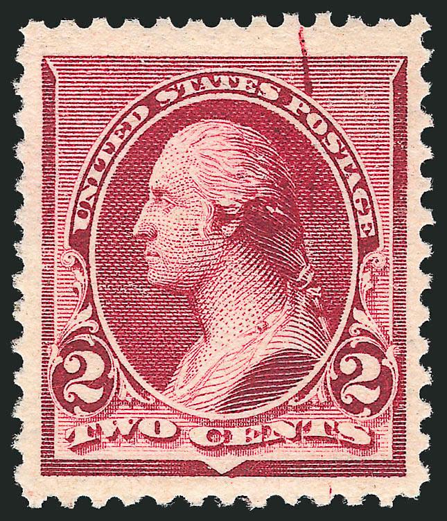 2c Lake (219D).> Original gum, lightly hinged, wide margins and well-centered, strong deep color on bright paper, natural vertical inking flaw, otherwise Extremely Fine, with 2002 P.F. certificate