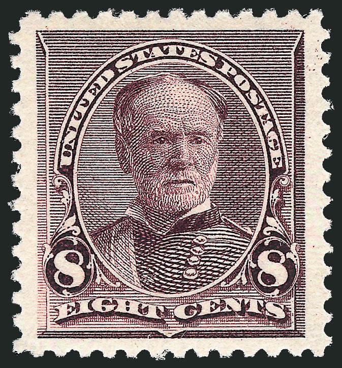 8c Lilac (225).> Mint N.H., deep rich color and sharp proof-like impression, perfectly centered with Jumbo margins, long and full perforations<><>^EXTREMELY FINE GEM. A MAGNIFICENT MINT NEVER-HINGED EXAMPLE OF
THE 8-CENT 1890 SMALL BANK NOTE ISSUE,