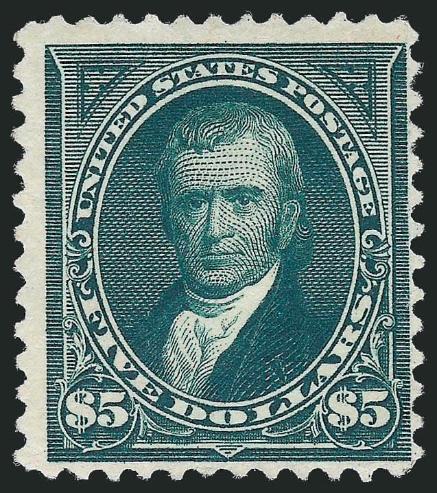 $5.00 Dark Green (263).> Unused (no gum), deep rich color on bright paper, small thin spot, Fine appearance, with 1982 P.F. certificate