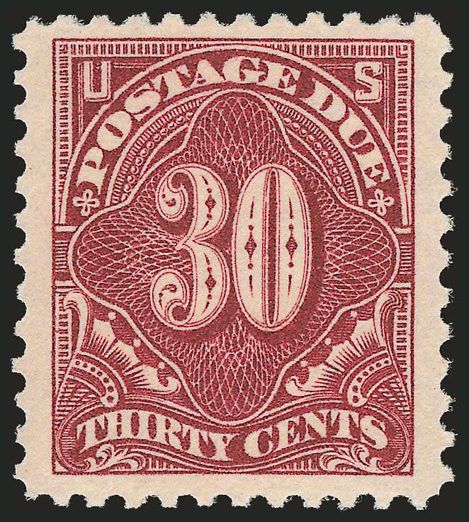 30c Deep Claret (J66a).> Mint N.H., intense color and proof-like impression, Jumbo margins, fresh and Extremely Fine example of this shade, ex Scarsdale, with 1987 and 2000 P.F. certificates