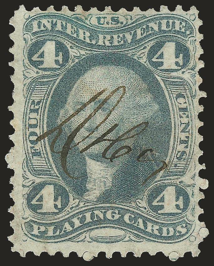 4c Playing Cards, Perforated (R21c).> Lovely Gray shade, ms. D&Co. (Dougherty & Co.) cancel, Fine