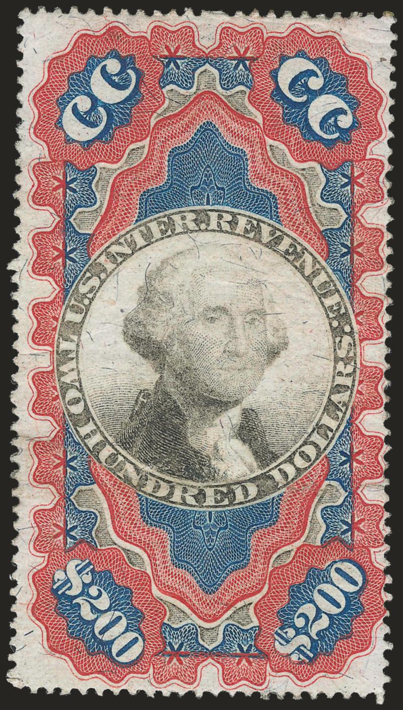 $200.00 Red, Blue & Black, Second Issue, Small Persian Rug (R132).> Appears unused, torn in half, repaired and regummed, Fine looking, attractive spacefiller and if truly unused this may be the only example,
with 2007 P.F. certificate