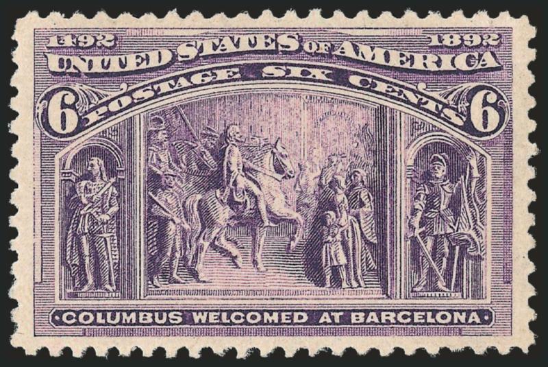 6c Columbian (235).> Mint N.H., intense shade, well-proportioned margins, fresh and Extremely Fine, with 2008 P.S.E. certificate (XF 90 SMQ $400.00)