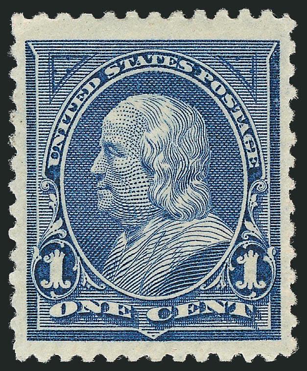 1c Blue (247).> Mint N.H., deep rich color on bright paper, huge margins, light corner perf crease at top left not mentioned on accompanying certificate, Extremely Fine appearance, ex Odeneal, with 1989 A.P.S.
certificate