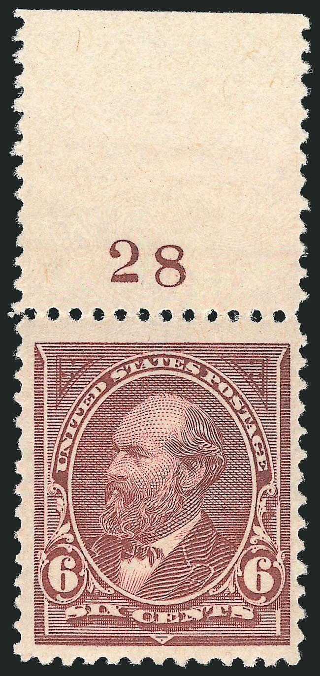 6c Dull Brown (256).> Mint N.H. with <plate no. 28> at top with wide selvage, pretty shade, wide margins, Very Fine and choice, with 2010 P.S.E. certificate