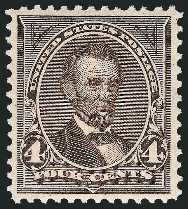 4c Dark Brown (269).> Mint N.H., rich color, proof-like impression, unusually wide and balanced margins for this difficult issue, Extremely Fine Gem, a beautiful stamp, with 2010 P.S.E. certificate (XF-Superb 95
SMQ $1,050.00), only three have grade