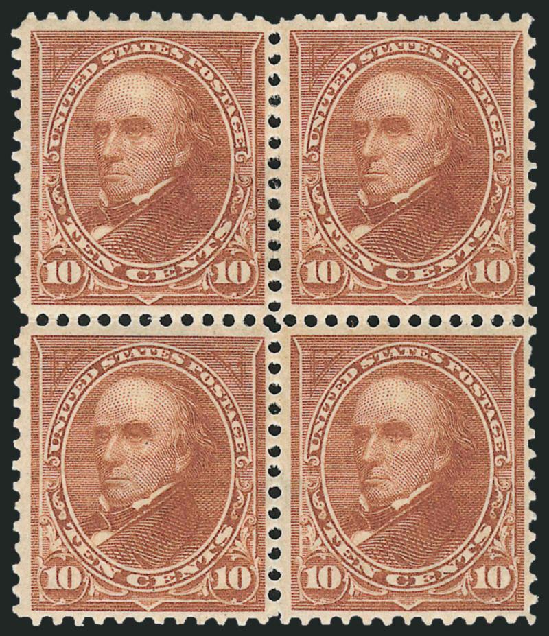 10c Orange Brown, Ty. II (283).> Block of four, original gum, well-centered, bright and fresh, Fine-Very Fine